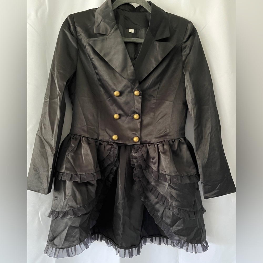 Women’s Black Steampunk Jacket with Ruffles Size S, Missing Lace - Back